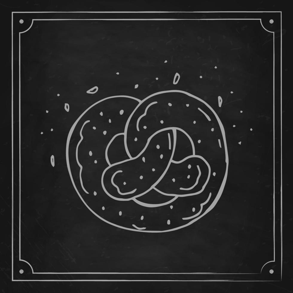 Oktoberfest 2022 - Beer Festival. Hand-drawn Doodle brezel with sesame seeds on a black chalk board. German Traditional holiday. vector