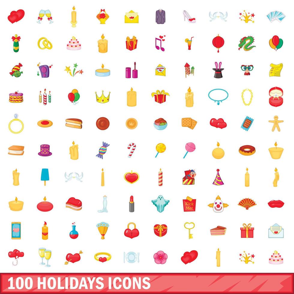 100 holidays icons set, cartoon style vector