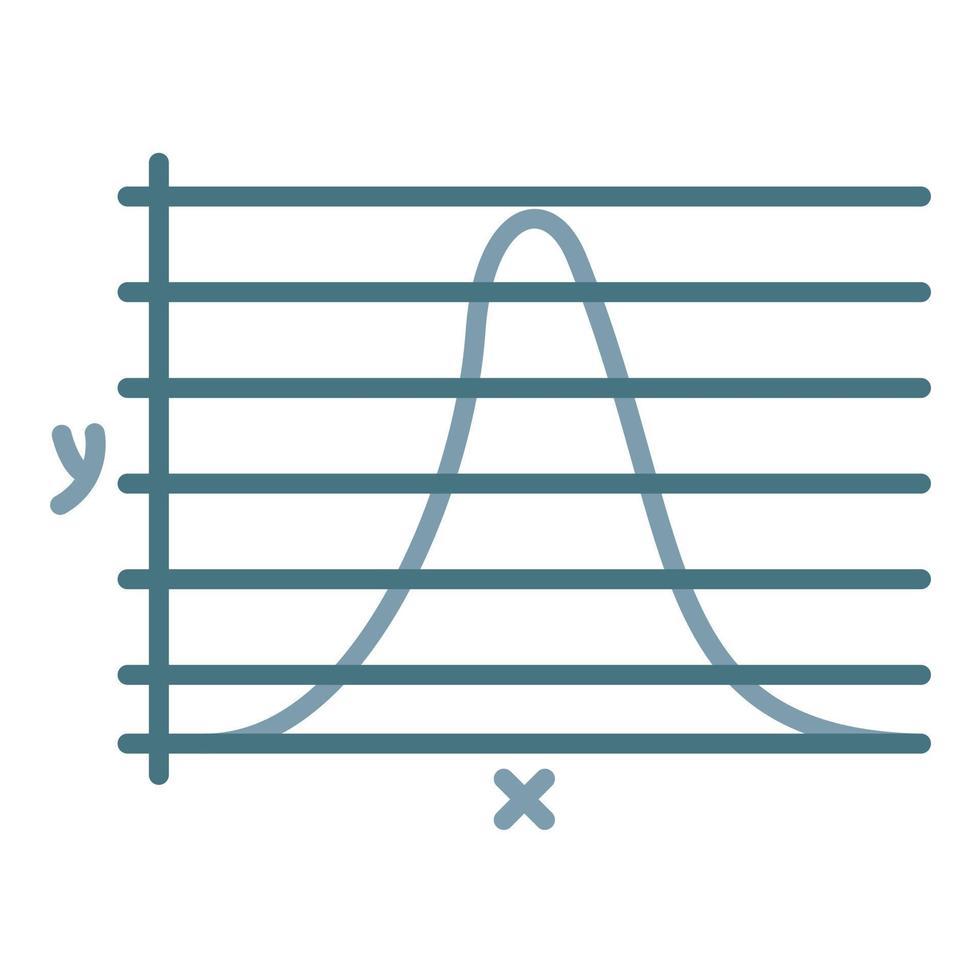 curva de campana en el icono de dos colores de la línea gráfica vector