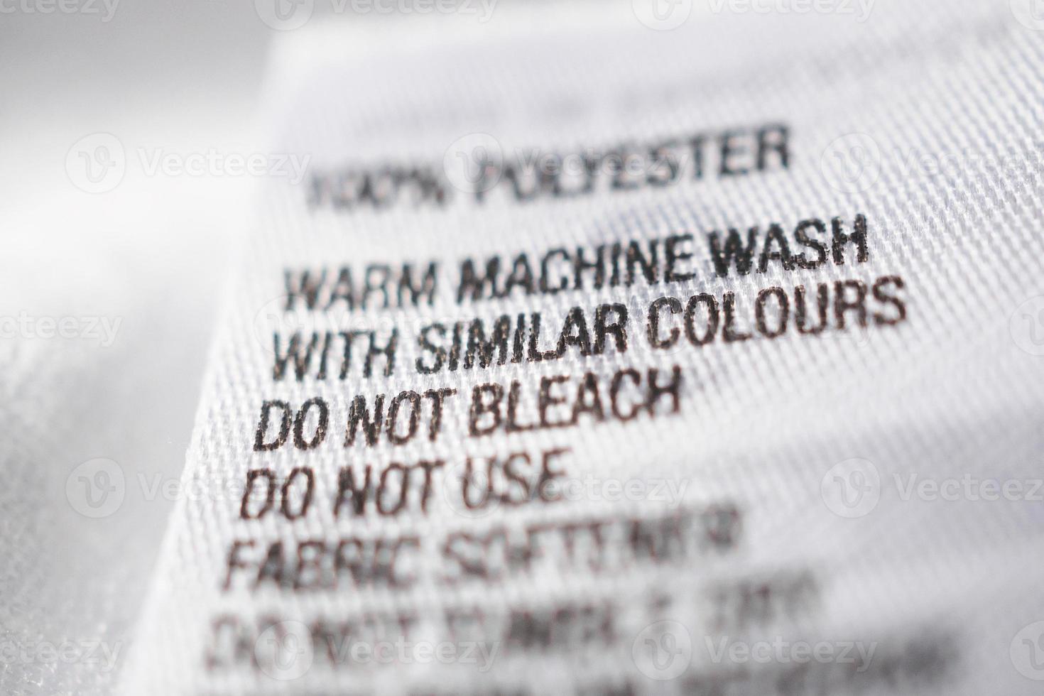 Polyester fabric Clothing label with laundry instructions photo