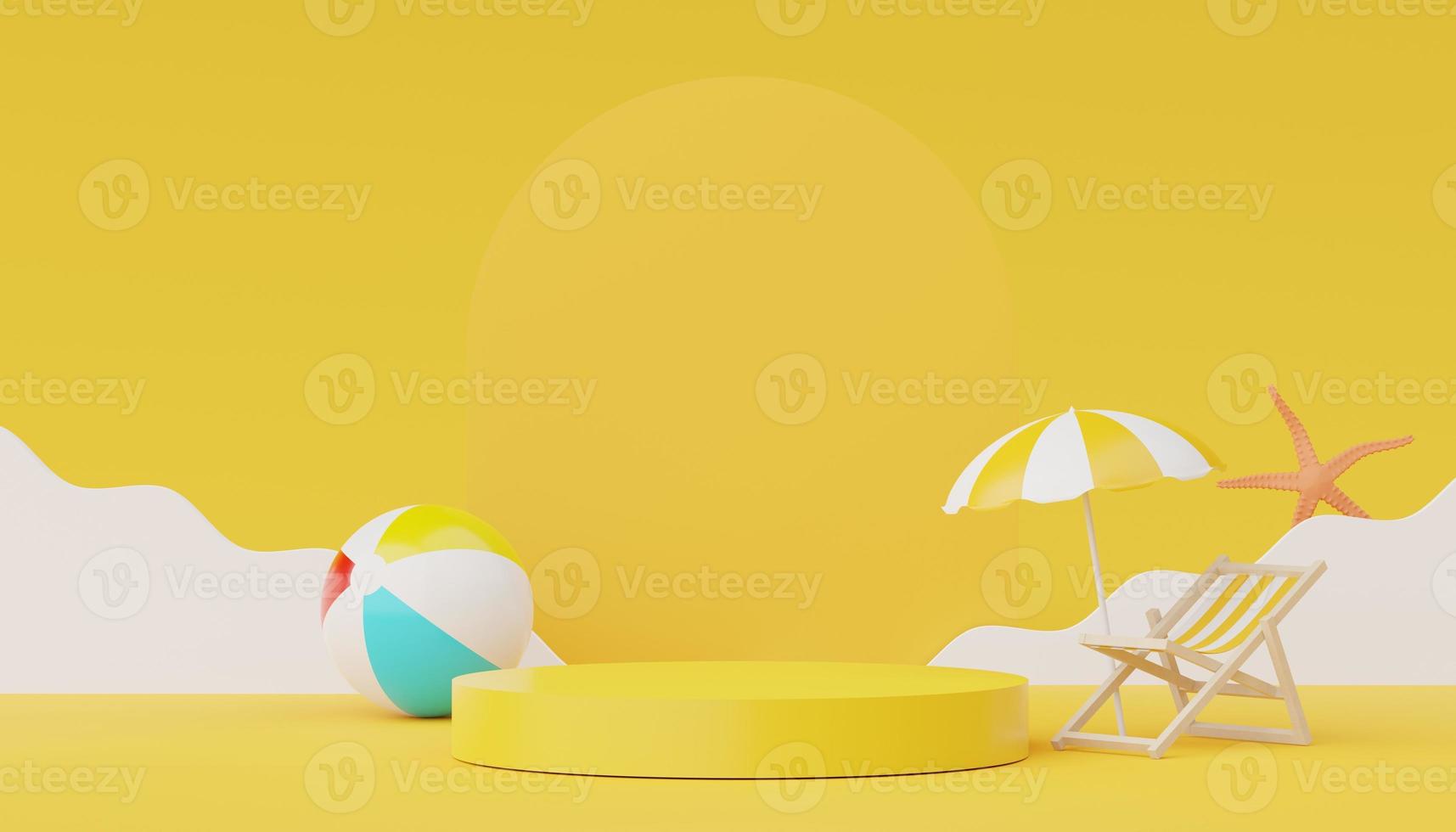 3d render of Abstract minimal  display podium for showing products or cosmetic presentation with summer beach scene. Summer time. photo