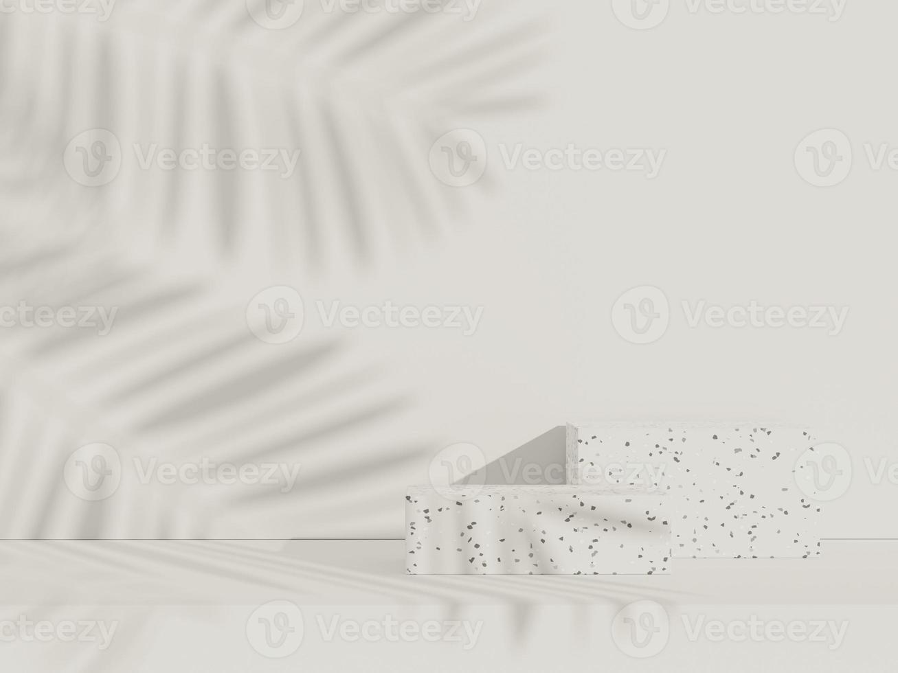 3d abstract white platform showcase for product and cosmetic presentation with terrazzo idea concept. Minimal Podium for mock up and advertising. Render geometric design scene for web banner. photo