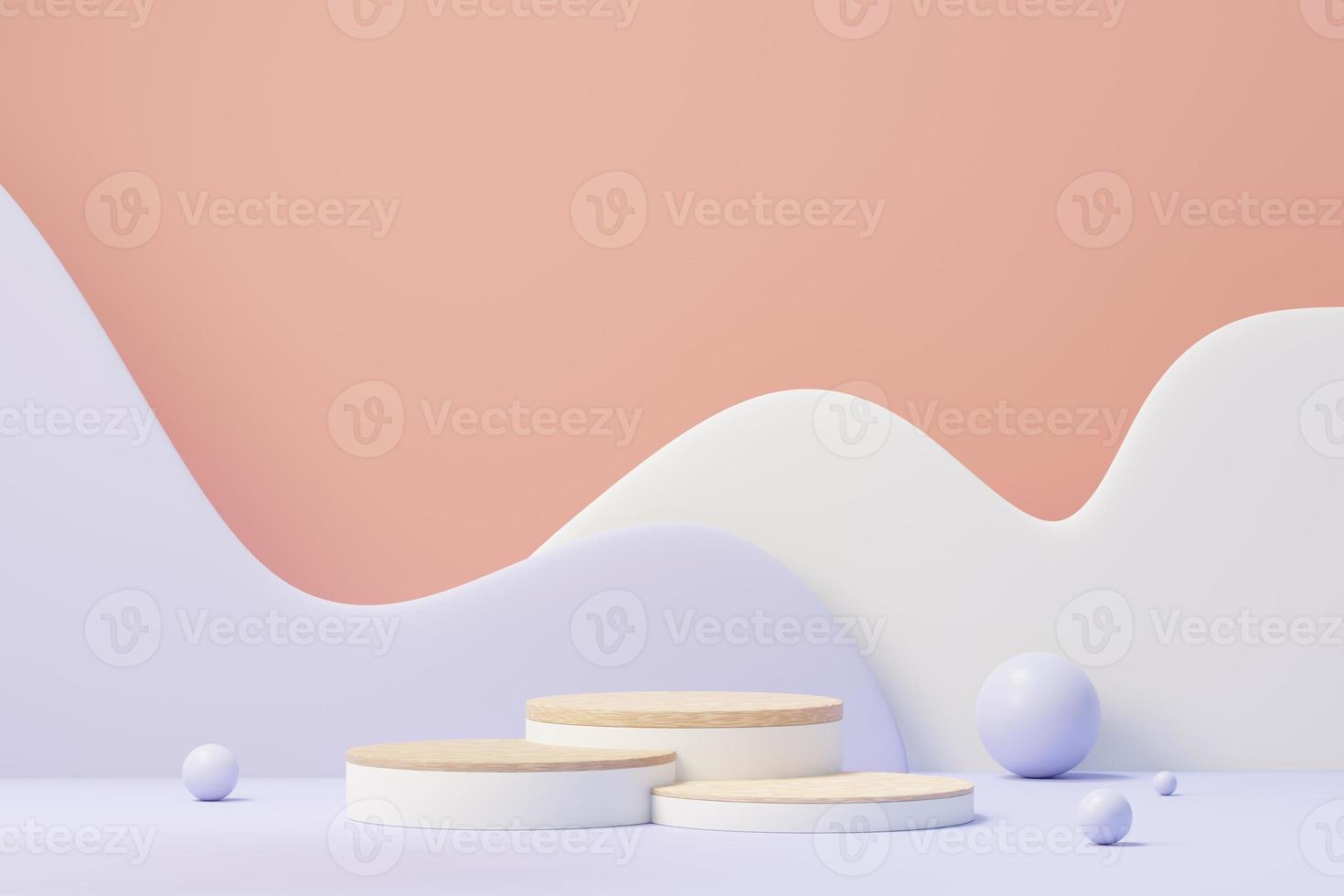 3d render of Beauty podium with Very Peri color of the year 2022 design for product presentation and advertising. Minimal pastel sky and Dreamy land scene. Romance concept. photo
