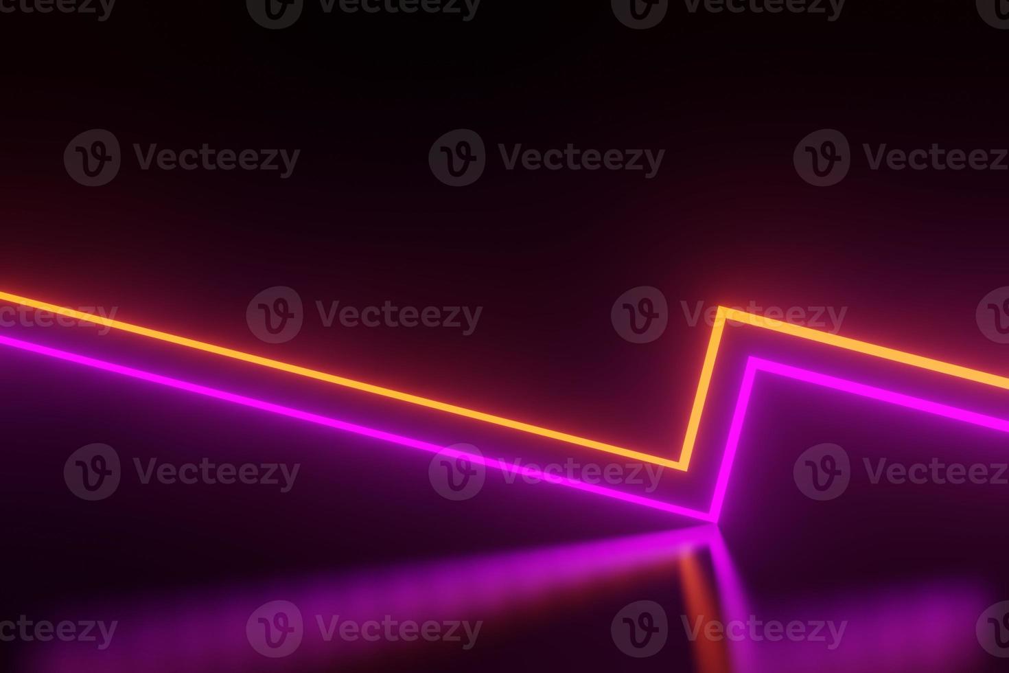 3d render of RGB neon light on darkness background. Abstract Laser lines show at night. Ultraviolet spectrum beam scene photo