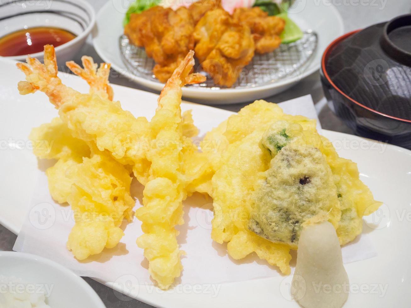 Delicious shrimp tempura on white plate photo