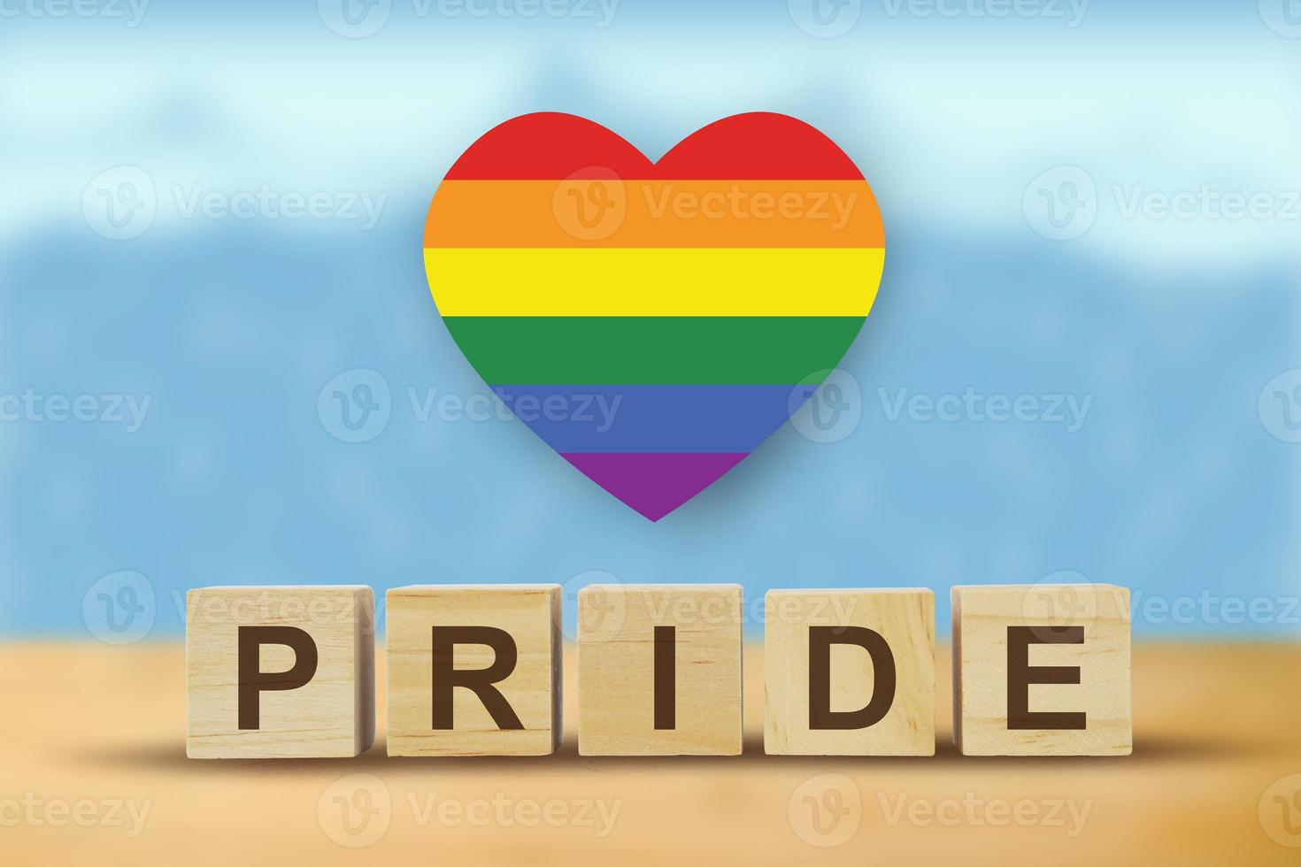 Pride on word letters cube, rainbow color. LGBT pride symbol concept photo