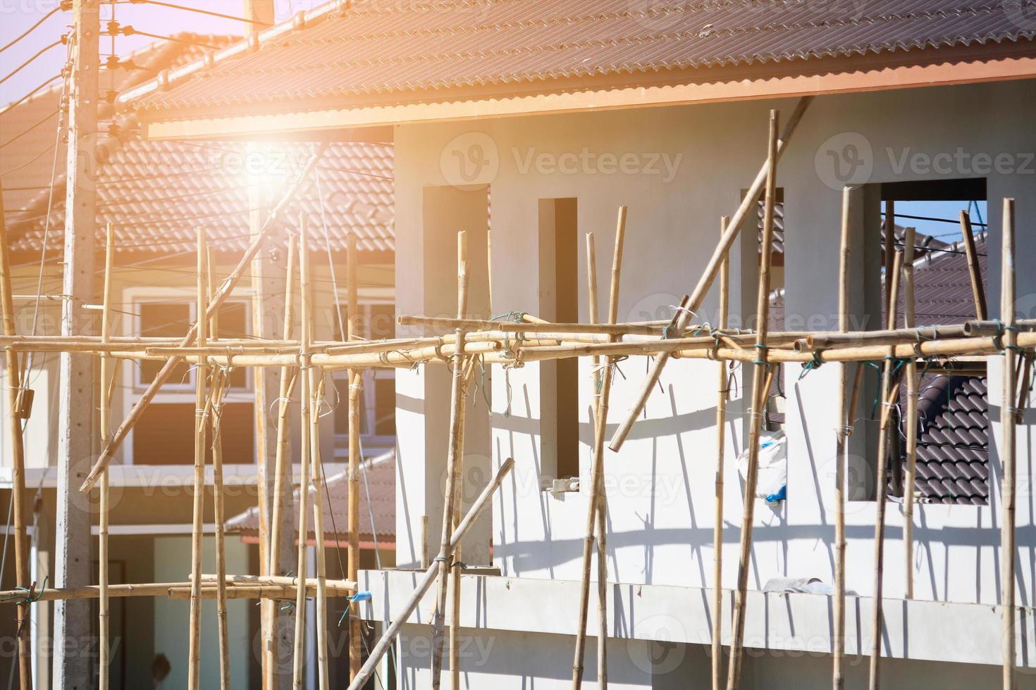 building modern house at construction site photo