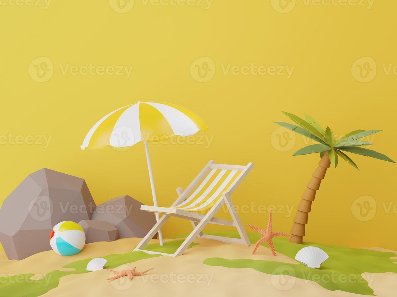 3d render of Abstract minimal  background for showing products or cosmetic presentation with summer beach scene. Summer time season photo