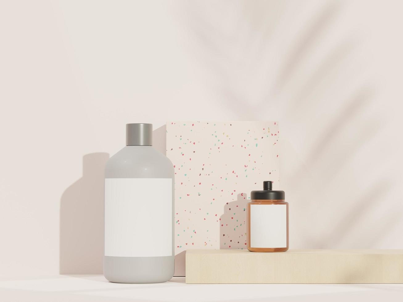 3d render of blank cosmetics skincare product or packaging for mock up. Terrazzo design. Beauty soap and spa concept. Lotion oil moisture for skin health. Premium and luxury design for branding. photo