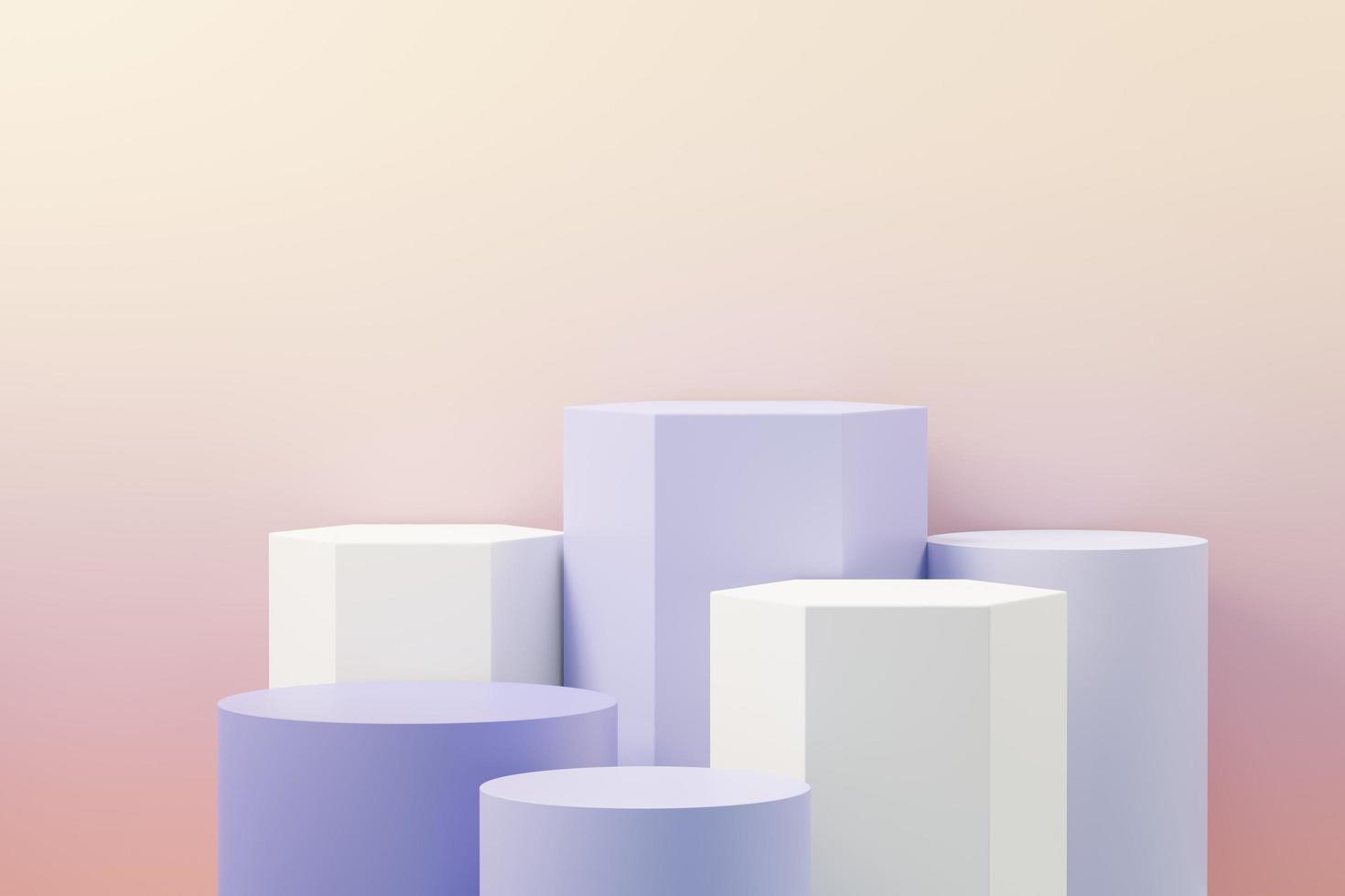 3d render of Beauty podium with Very Peri color of the year 2022 design for product presentation and advertising. Minimal pastel sky and Dreamy land scene. Romance concept. photo