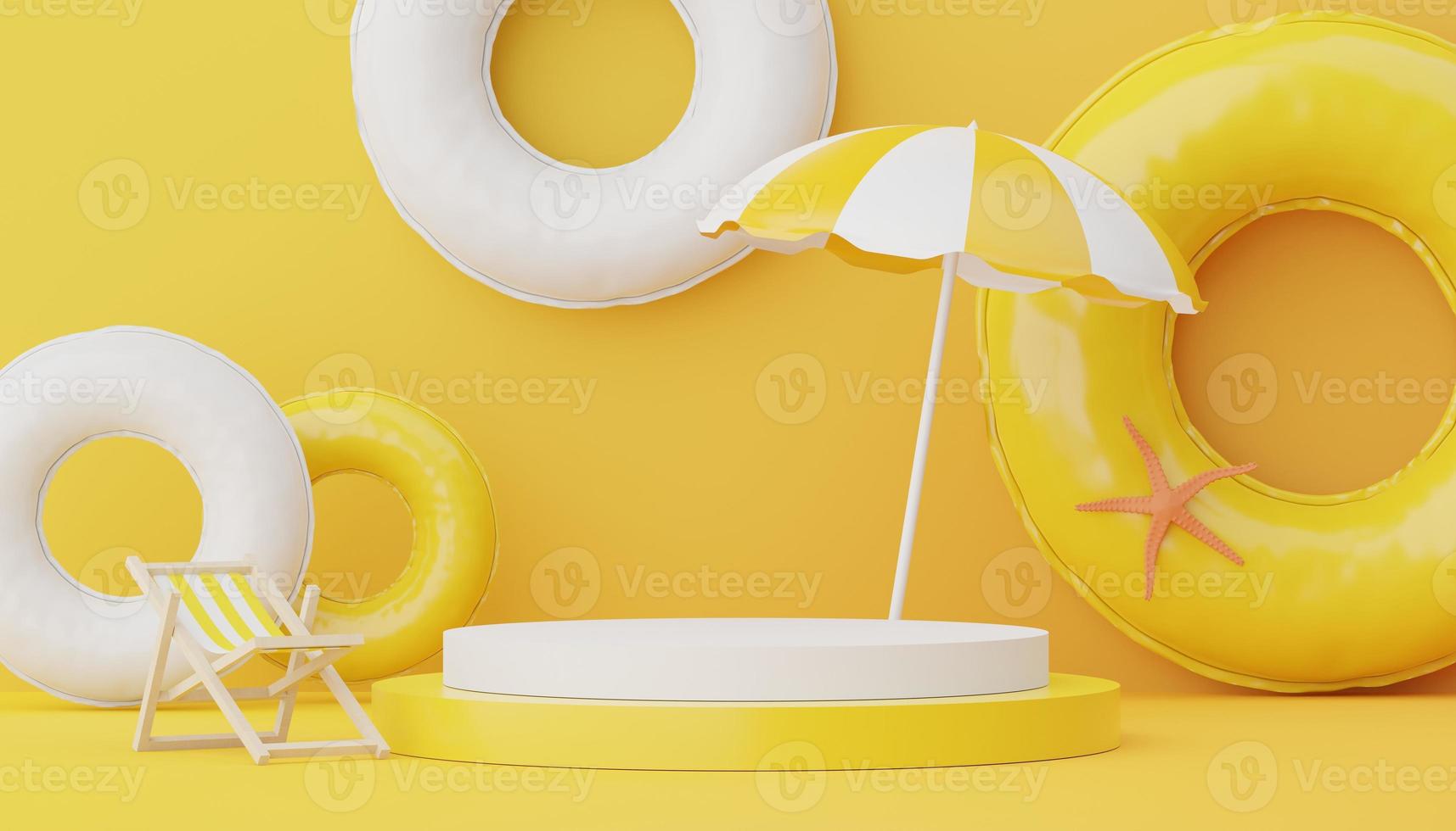 3d render of Abstract minimal  display podium for showing products or cosmetic presentation with summer beach scene. Summer time. photo