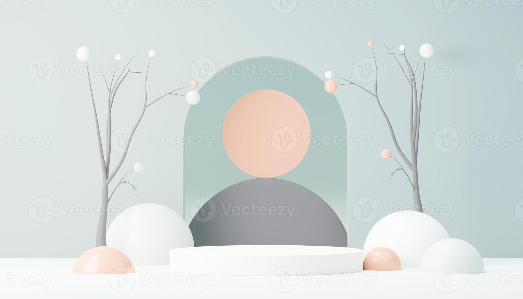 3d render abstract display podium platform for  product presentation and advertising. Minimal scene backdrop with clean design. Vacant pedestal for mock up. Empty stage with pastel color for cosmetic. photo