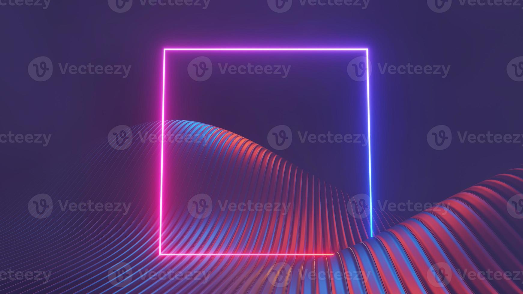 3d render of flash neon and light glowing on dark scene. Speed light moving lines. photo