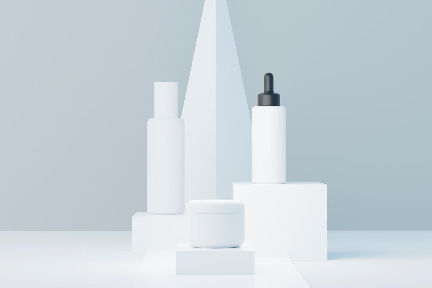3d render of blank cosmetics skincare product or packaging for mock up. Beauty soap and spa concept. Lotion oil moisture for skin health. Premium and luxury design for branding. photo