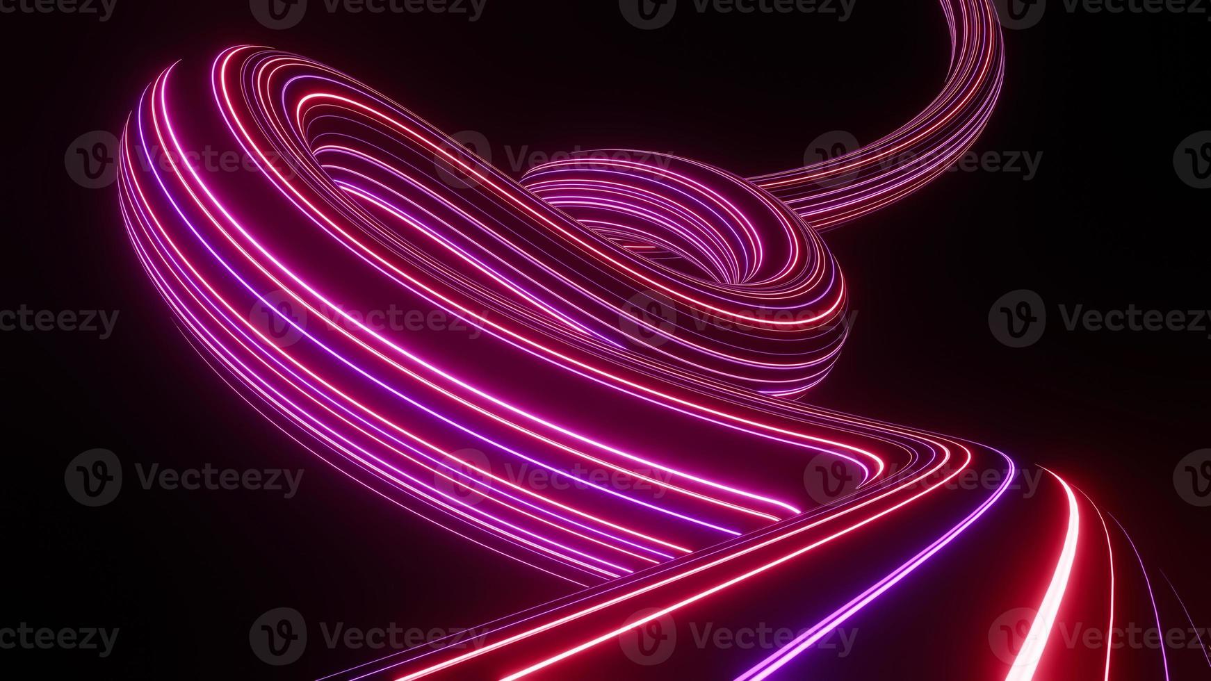 3d render of flash neon and light glowing on dark scene. Speed light moving lines. photo