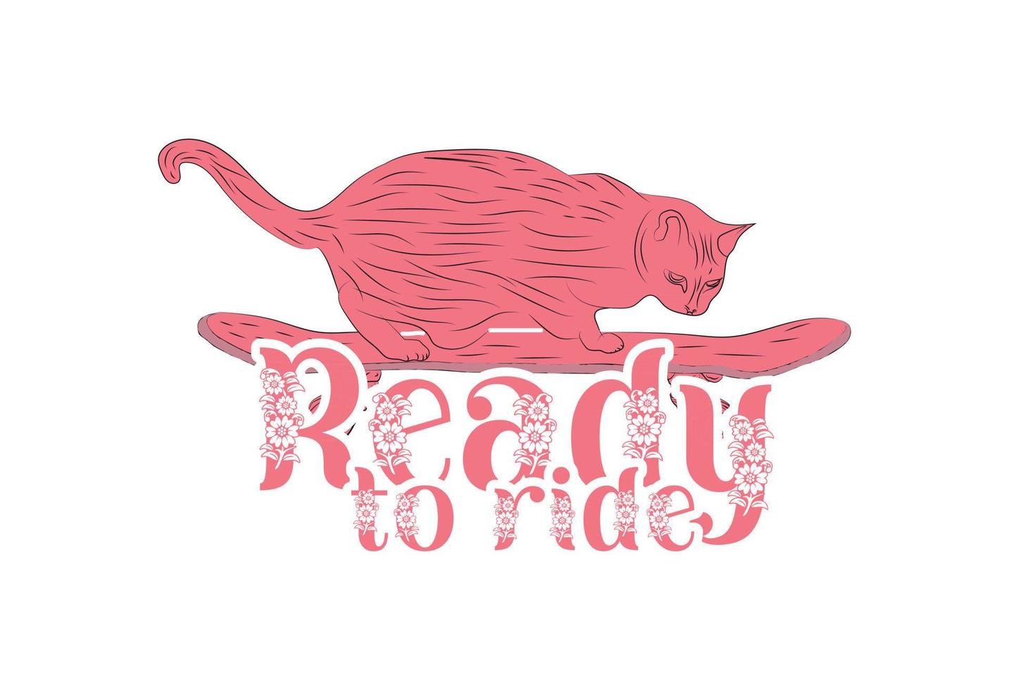Ready to ride print children's T-shirt with cat, vector illustration, hand drew cat