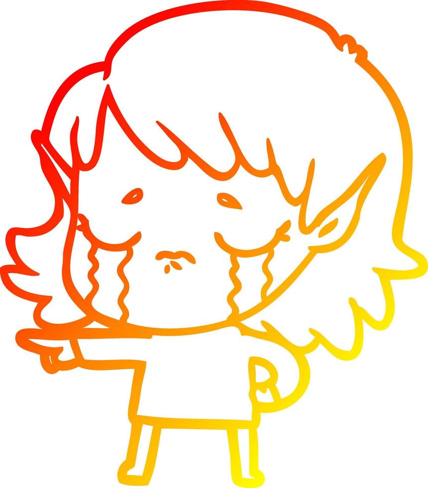 warm gradient line drawing cartoon crying elf girl vector