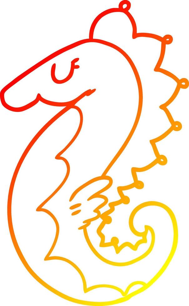 dibujo de línea de gradiente cálido caballo de mar de dibujos animados vector