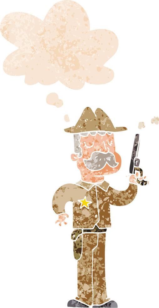 cartoon sheriff and thought bubble in retro textured style vector