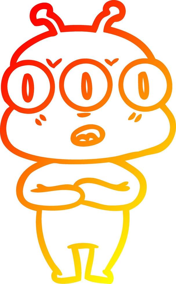 warm gradient line drawing cartoon three eyed alien vector