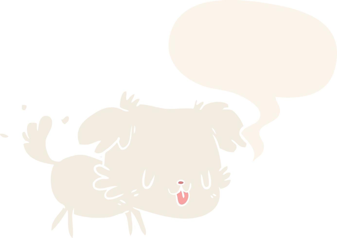 cute cartoon dog wagging tail and speech bubble in retro style vector