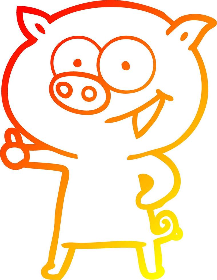 warm gradient line drawing cheerful pig cartoon vector