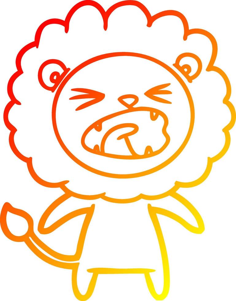 warm gradient line drawing cartoon angry lion vector