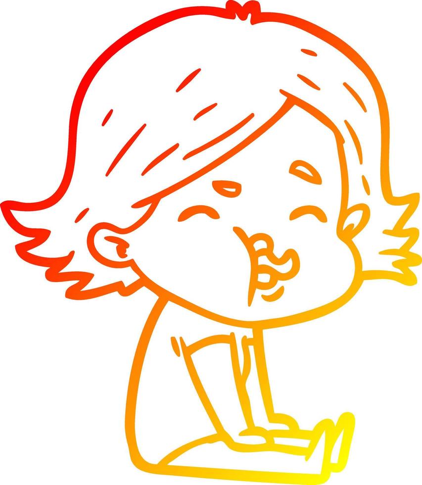 warm gradient line drawing cartoon girl pulling face vector