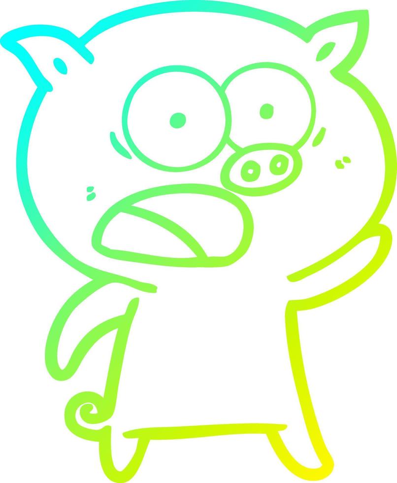 cold gradient line drawing cartoon pig shouting vector