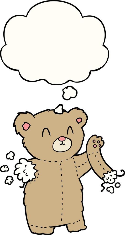 cartoon teddy bear with torn arm and thought bubble vector