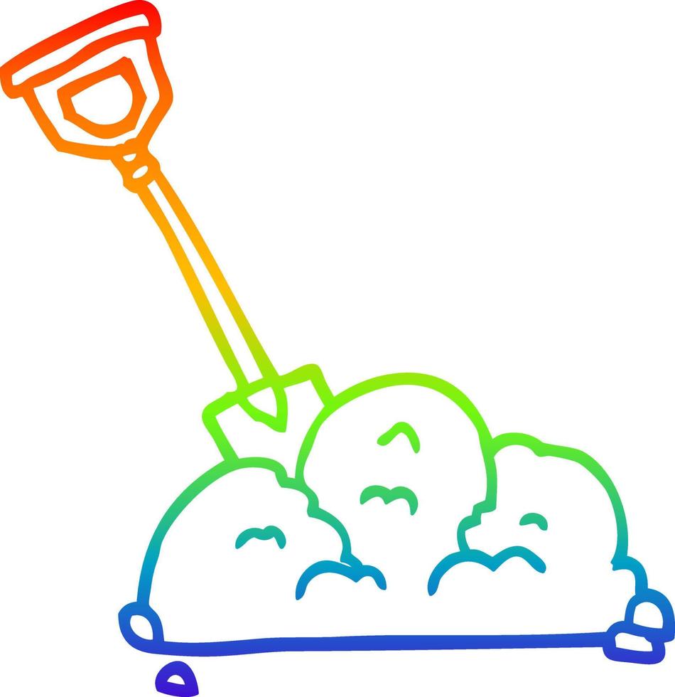 rainbow gradient line drawing cartoon spade in garbage vector