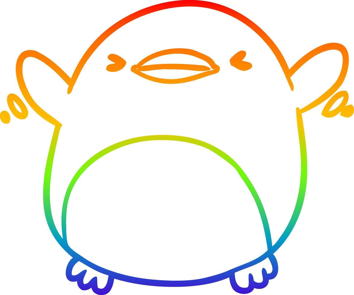 rainbow gradient line drawing cute penguin flapping wings vector