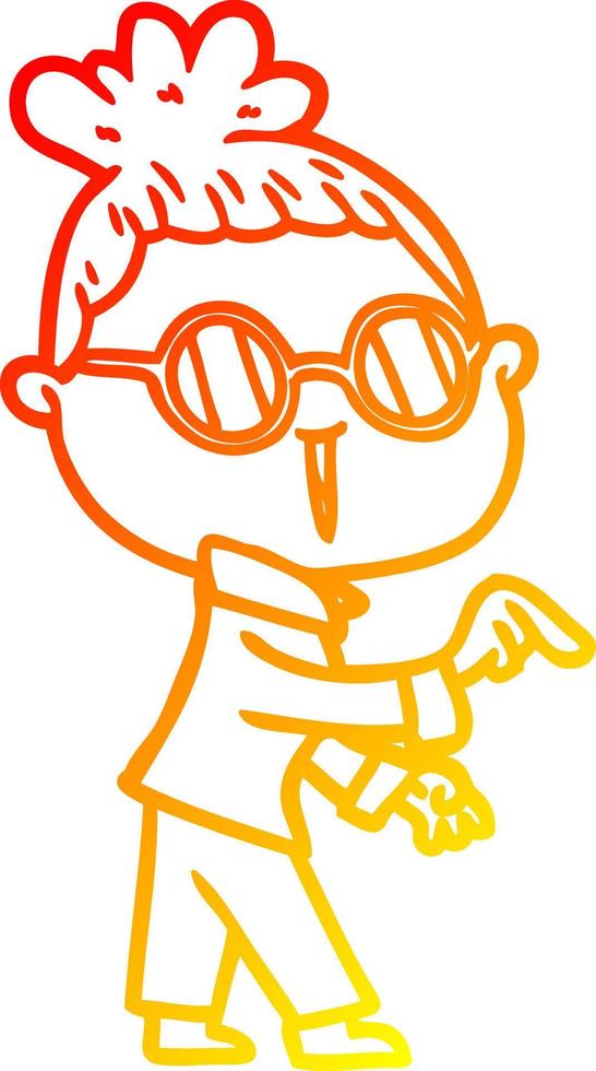 warm gradient line drawing cartoon woman wearing spectacles vector