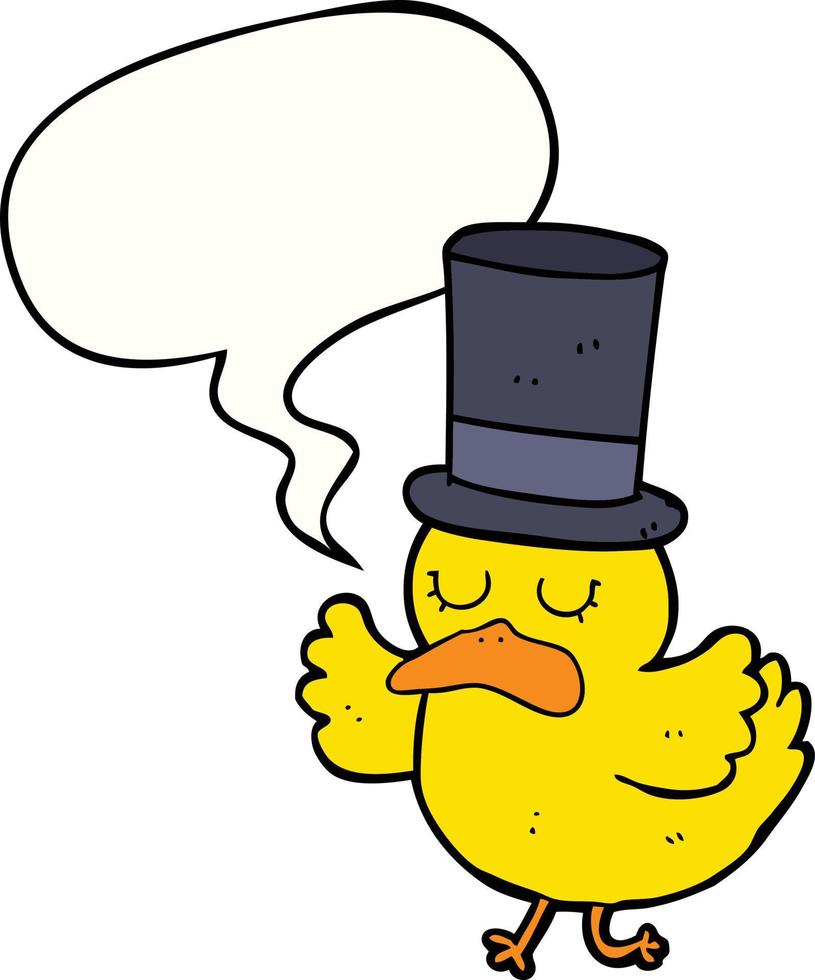 cartoon duck wearing top hat and speech bubble vector