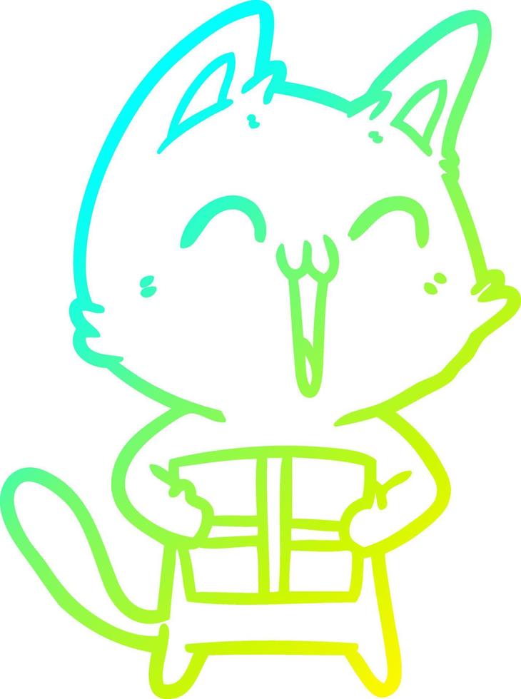 cold gradient line drawing happy cartoon cat vector