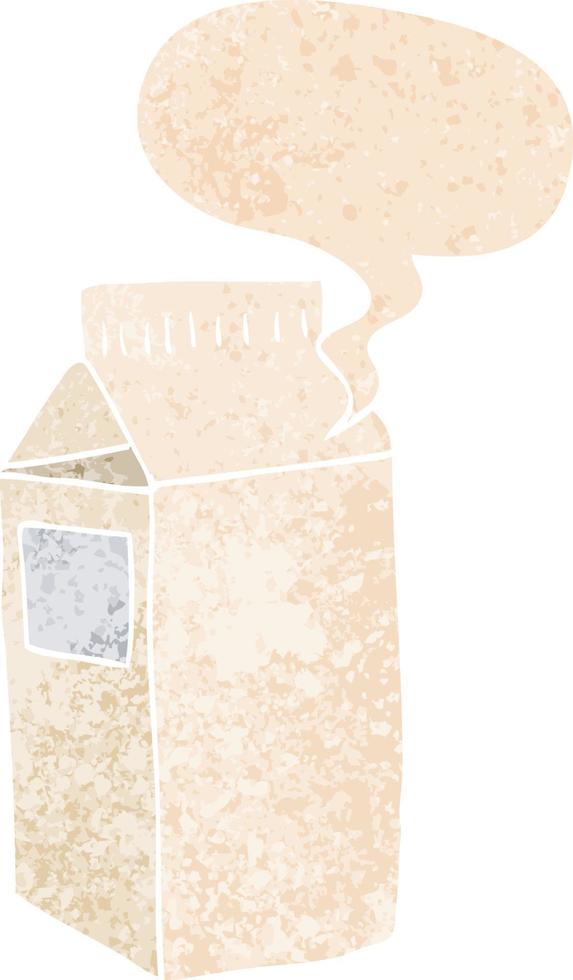 cartoon milk carton and speech bubble in retro textured style vector