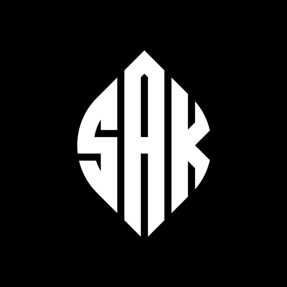 SAK circle letter logo design with circle and ellipse shape. SAK ellipse letters with typographic style. The three initials form a circle logo. SAK Circle Emblem Abstract Monogram Letter Mark Vector. vector