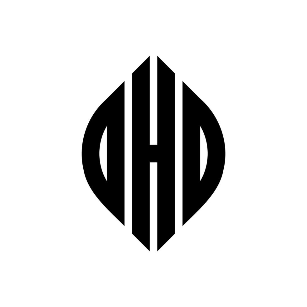 OHD circle letter logo design with circle and ellipse shape. OHD ellipse letters with typographic style. The three initials form a circle logo. OHD Circle Emblem Abstract Monogram Letter Mark Vector. vector