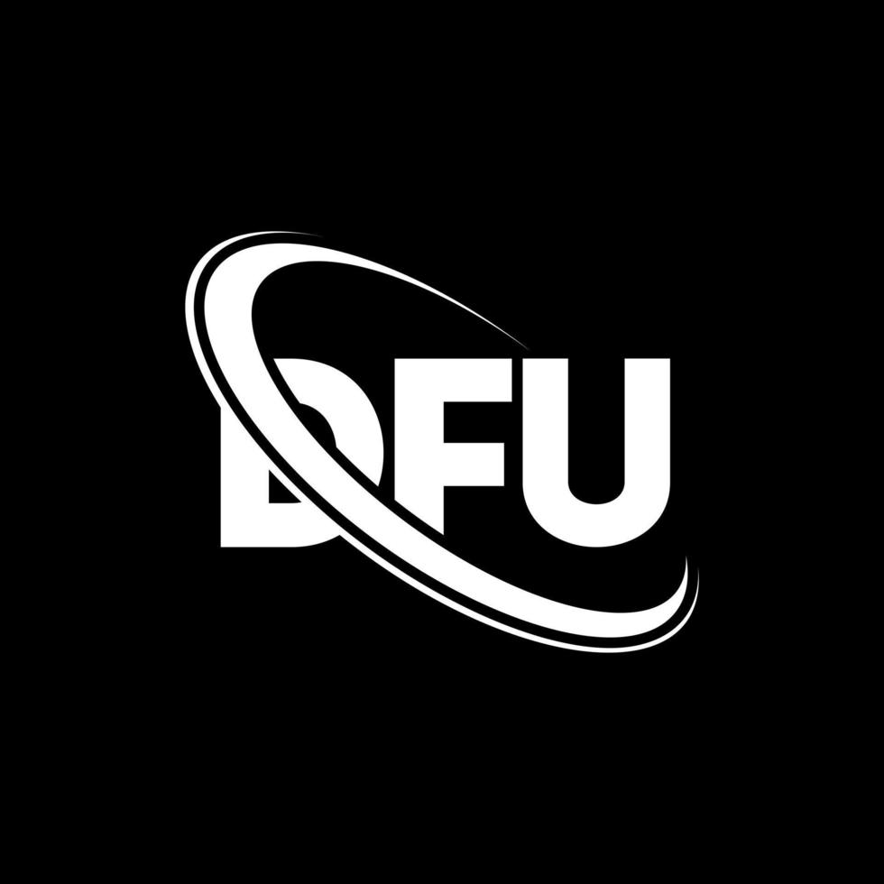 logotipo de la dfu. letra dfu. diseño del logotipo de la letra dfu. logotipo de las iniciales dfu vinculado con un círculo y un logotipo de monograma en mayúsculas. tipografía dfu para tecnología, negocios y marca inmobiliaria. vector