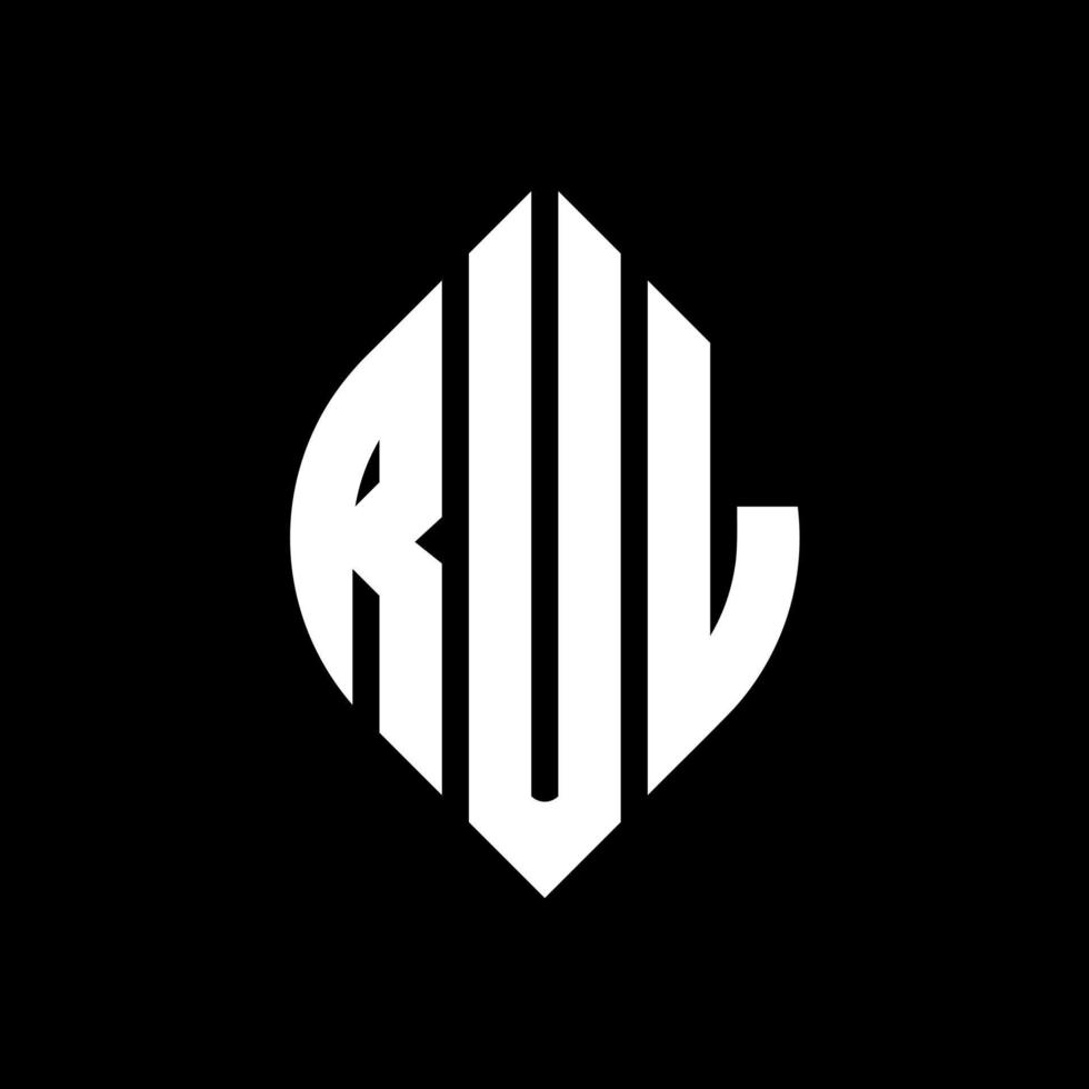 RUL circle letter logo design with circle and ellipse shape. RUL ellipse letters with typographic style. The three initials form a circle logo. RUL Circle Emblem Abstract Monogram Letter Mark Vector. vector