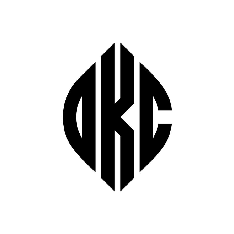 OKC circle letter logo design with circle and ellipse shape. OKC ellipse letters with typographic style. The three initials form a circle logo. OKC Circle Emblem Abstract Monogram Letter Mark Vector. vector