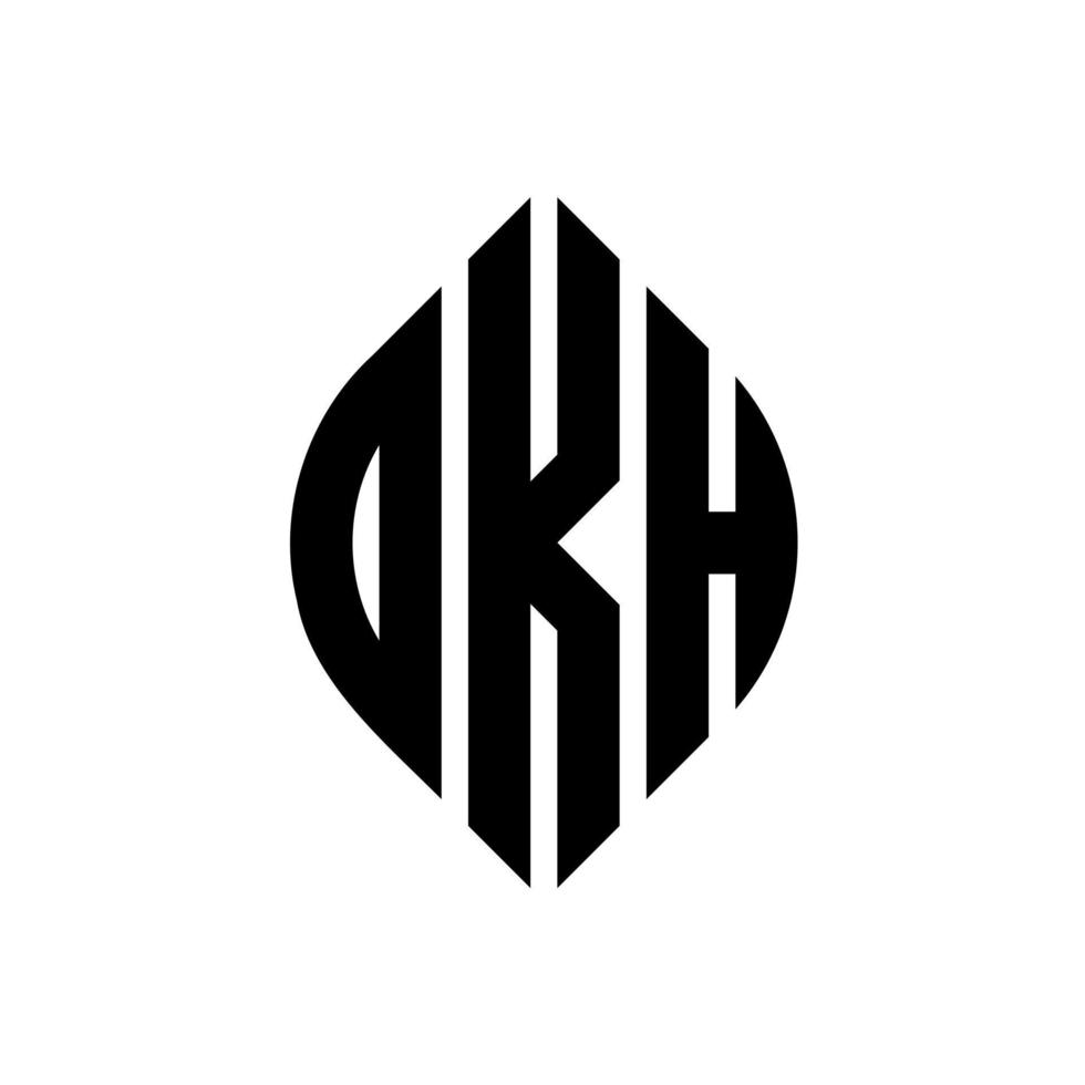 OKH circle letter logo design with circle and ellipse shape. OKH ellipse letters with typographic style. The three initials form a circle logo. OKH Circle Emblem Abstract Monogram Letter Mark Vector. vector