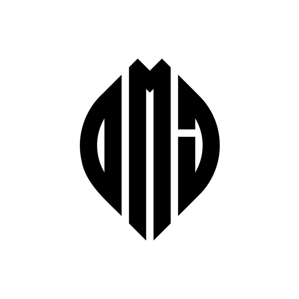 OMJ circle letter logo design with circle and ellipse shape. OMJ ellipse letters with typographic style. The three initials form a circle logo. OMJ Circle Emblem Abstract Monogram Letter Mark Vector. vector