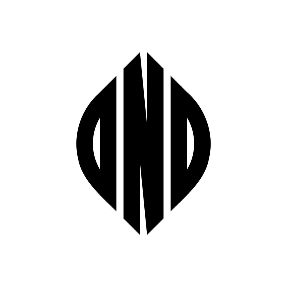 OND circle letter logo design with circle and ellipse shape. OND ellipse letters with typographic style. The three initials form a circle logo. OND Circle Emblem Abstract Monogram Letter Mark Vector. vector