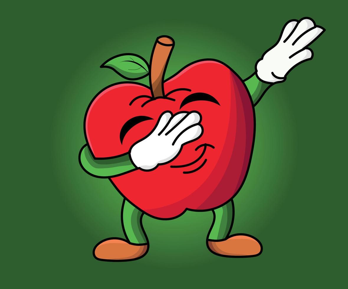 Apple dabbing dance cartoon character vector illustration