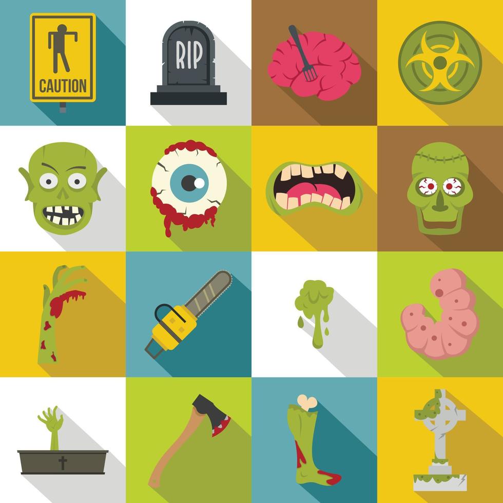 Zombie icons set parts, flat style vector