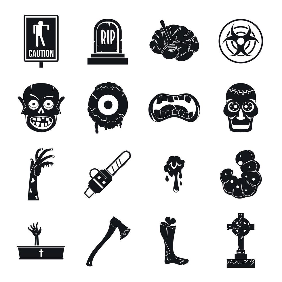 Zombie icons set parts, simple style vector