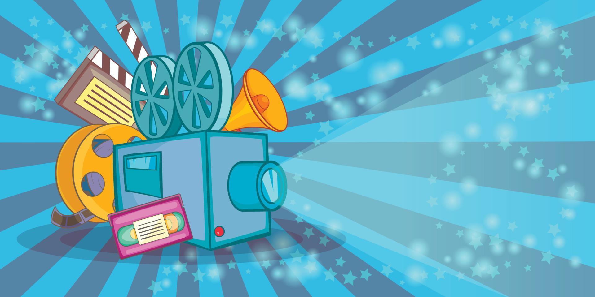 Cinema movie horizontal banner blue, cartoon style vector