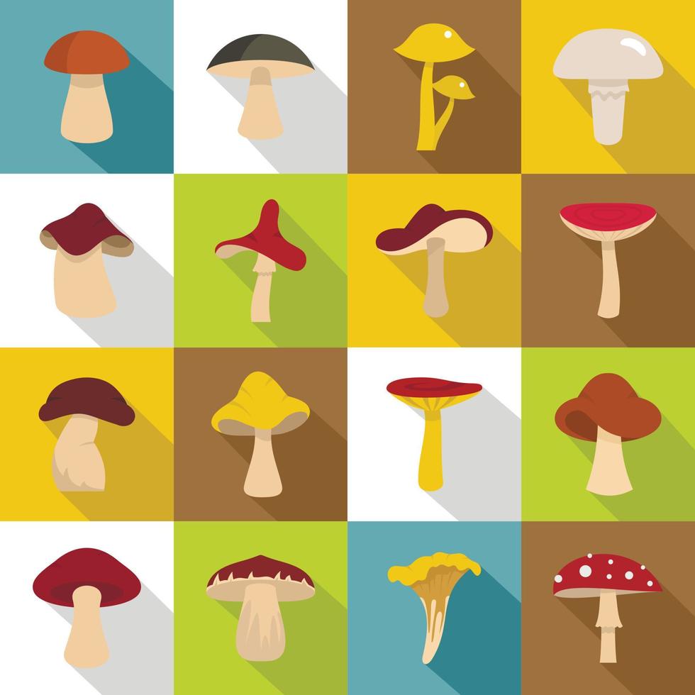 Mushroom icons set, flat style vector