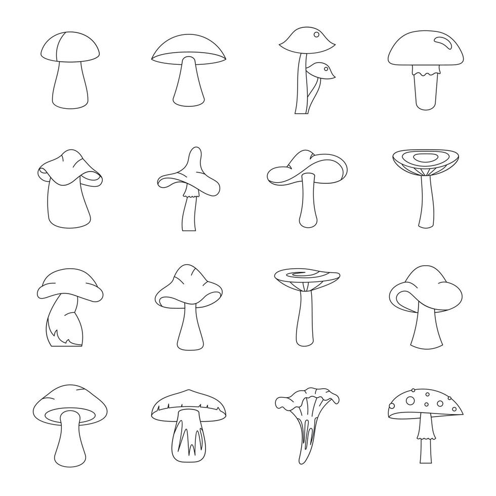 Mushroom icons set, outline style vector